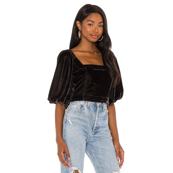 FREE PEOPLE Marie Velvet Open Back Crop Top Black - Medium NWT - Picture 4 of 8
